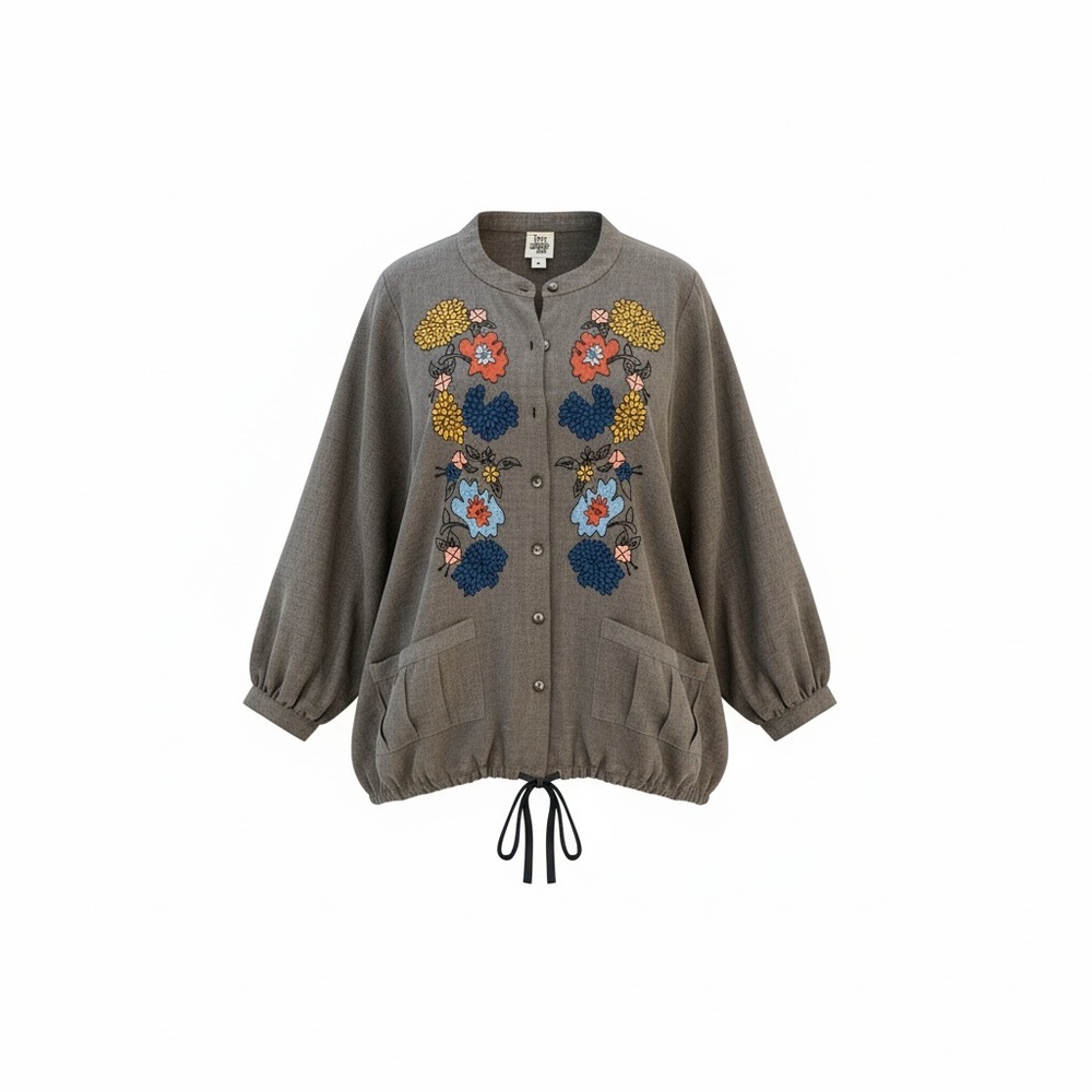 Ivy Jane Embroidered Flowers S/M Gray Boho Top Blouse Spring Hippie - Picture 2 of 12